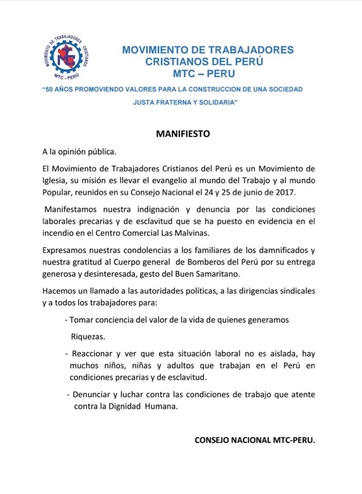 Comunicado del MTC Per&uacute;